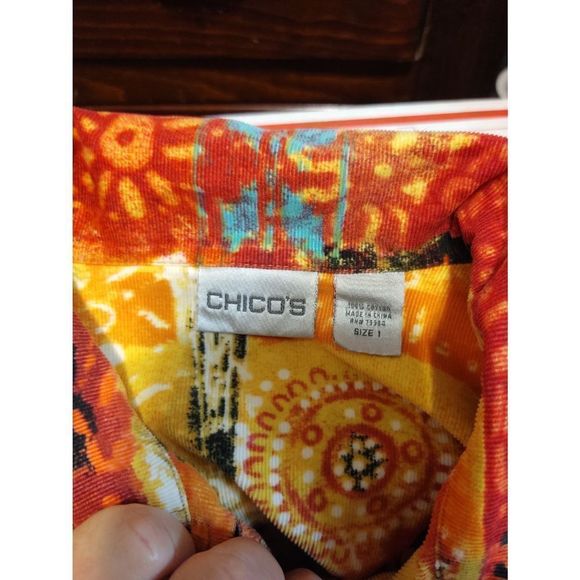 Chicos Button Front Shirt Orange & Yellow Great‎ With Denim - Picture 5 of 6